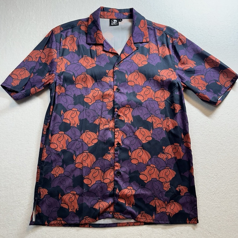 Apari Men's Purple Graphic Button Up Shirt Short Sleeve Small Casual  Streetwear